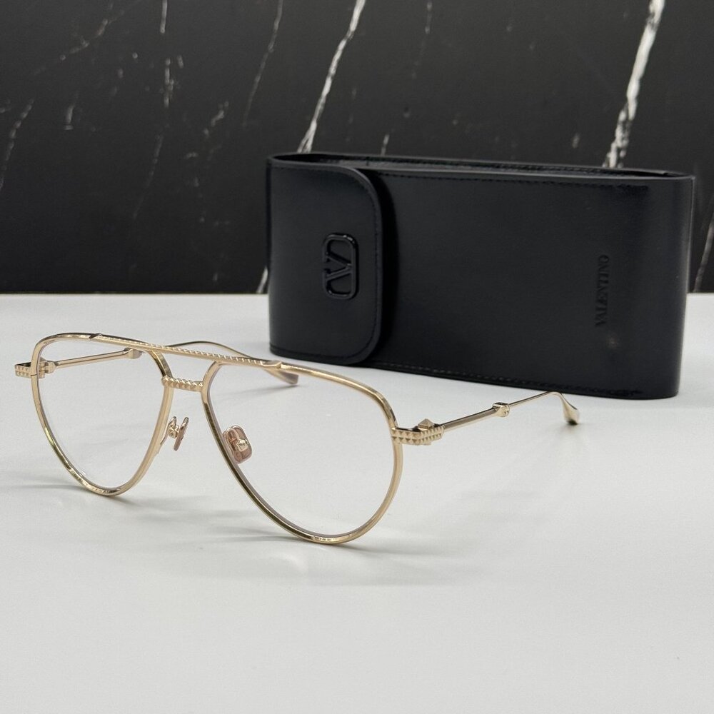NEW VALENTINO V-STUD-II VLX-133D AVIATOR UNISEX GOLD EYEGLASSES